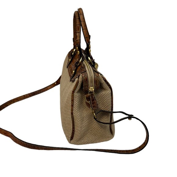 Brahmin Brown Croc Embossed Leather & Woven Top Handle Crossbody Handbag - Picture 4 of 7